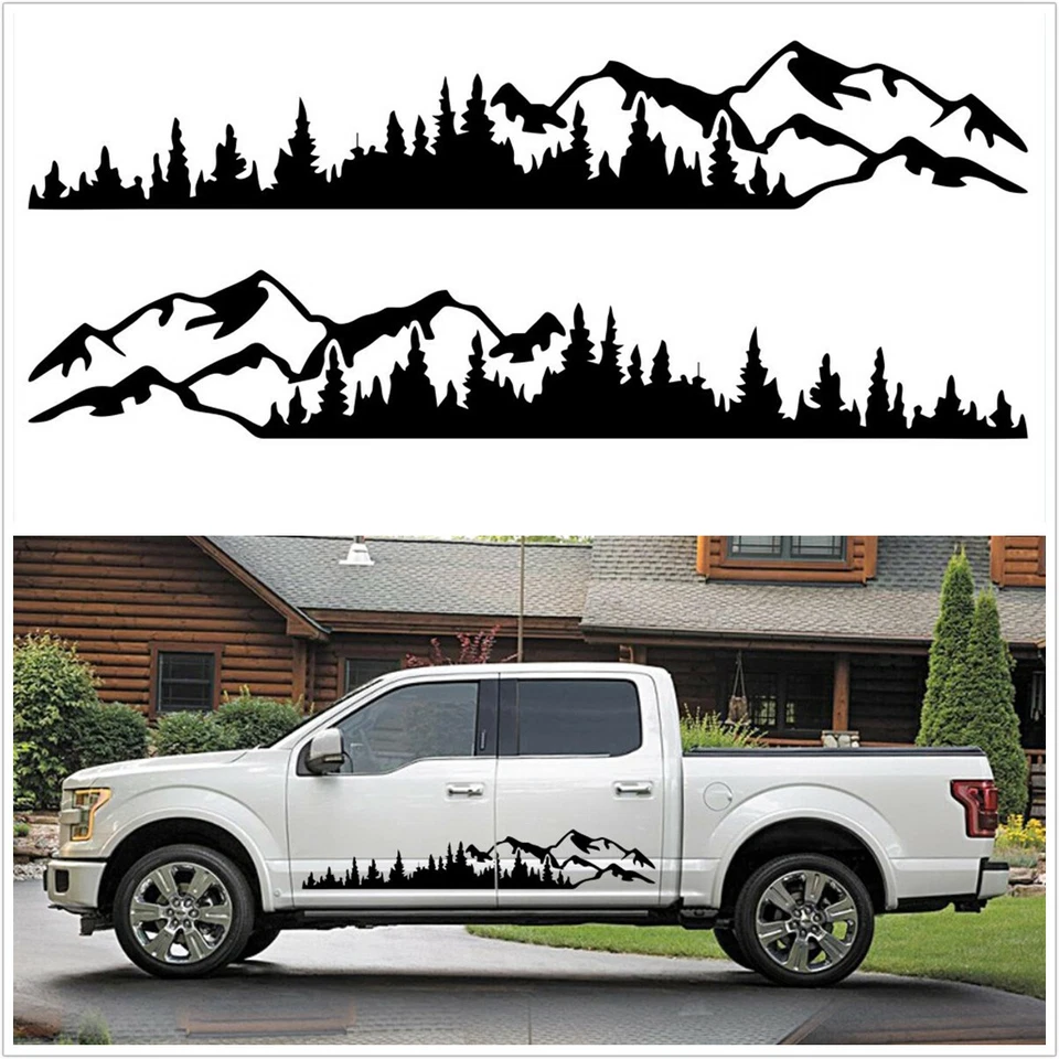 2pcs Tree Mountain Forest Decal Car Side Body Decor Sticker Fit For RV Trailer - Image 2 of 4