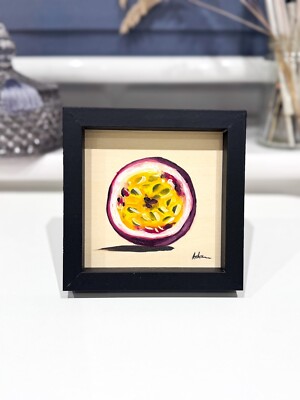 Passionsfrucht Original Ölgemälde - Fruchtscheibe Realismus Stillleben FineArt GERAHMT