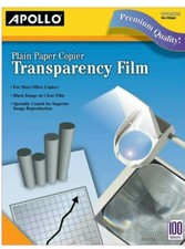 Apollo Transparency Film For Plain Paper Copier, Black On Clear Sheet PP100C