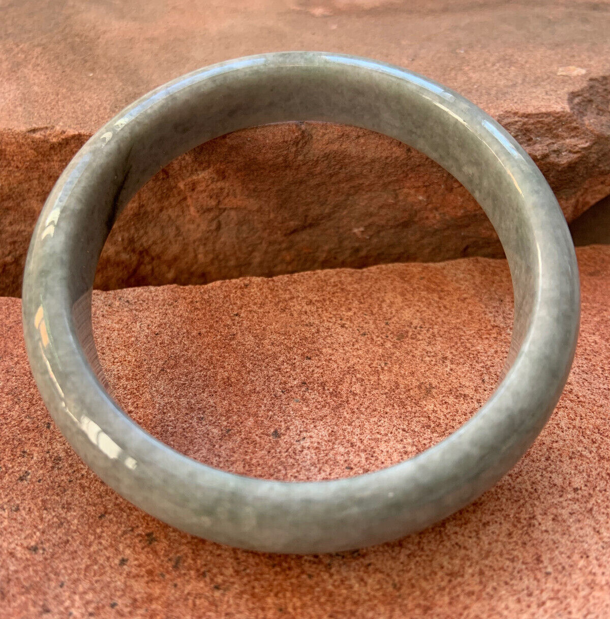 Green Jade Solid Bangle Bracelet, Diameter 2.25 i… - image 8