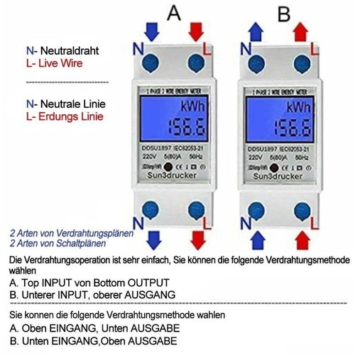 Wechselstromzähler Stromzähler Geeicht Für DIN Hutschiene 5(80)A AC 230V LCD DHL - Bild 6 von 13