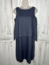 WOMENS J JILL LOVE LINEN AIRY BLUE LAYERED SLEEVELESS LAGENLOOK MIDI DRESS XS