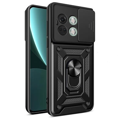 Case for OnePlus 12 Phone Camera Cover Magnetic Ring Stand (Black) Black