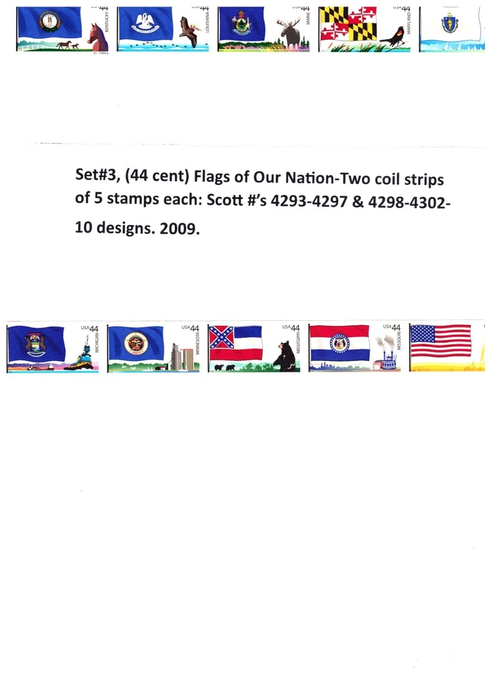 S#4273-4332,Flags of our Nation-60coil stamps-Six Sets-12strips of 5-2008-12-MNH - Image 3 of 4