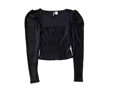 Divided H&M Black Velvet Top Square Neck Bustier Style Shirt Puff Sleeve Small