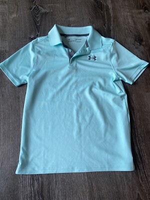 Boys Aqua Blue Under Armour UA Golf Polo Medium M