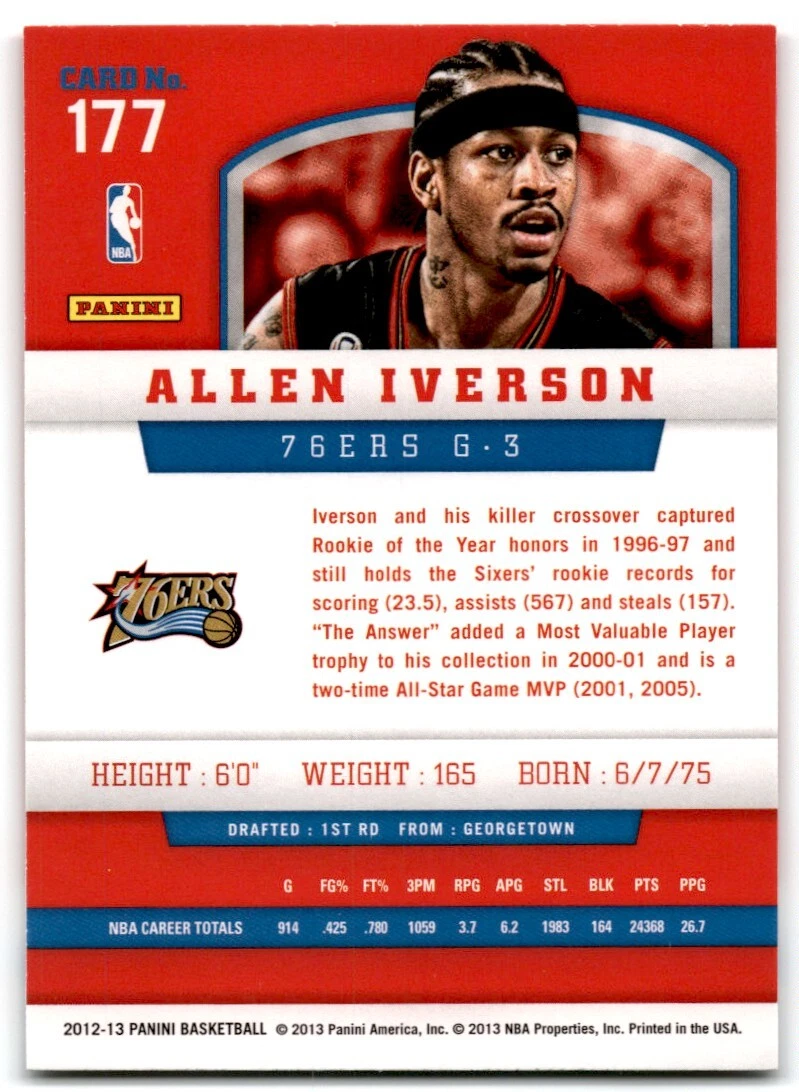 2012-13 Panini Allen Iverson Philadelphia 76ers #177 | eBay