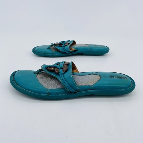 Womens 8 Born Blue Thong Flip Flops Sandals Leather Coconut Boho W4043 - Picture 7 of 12