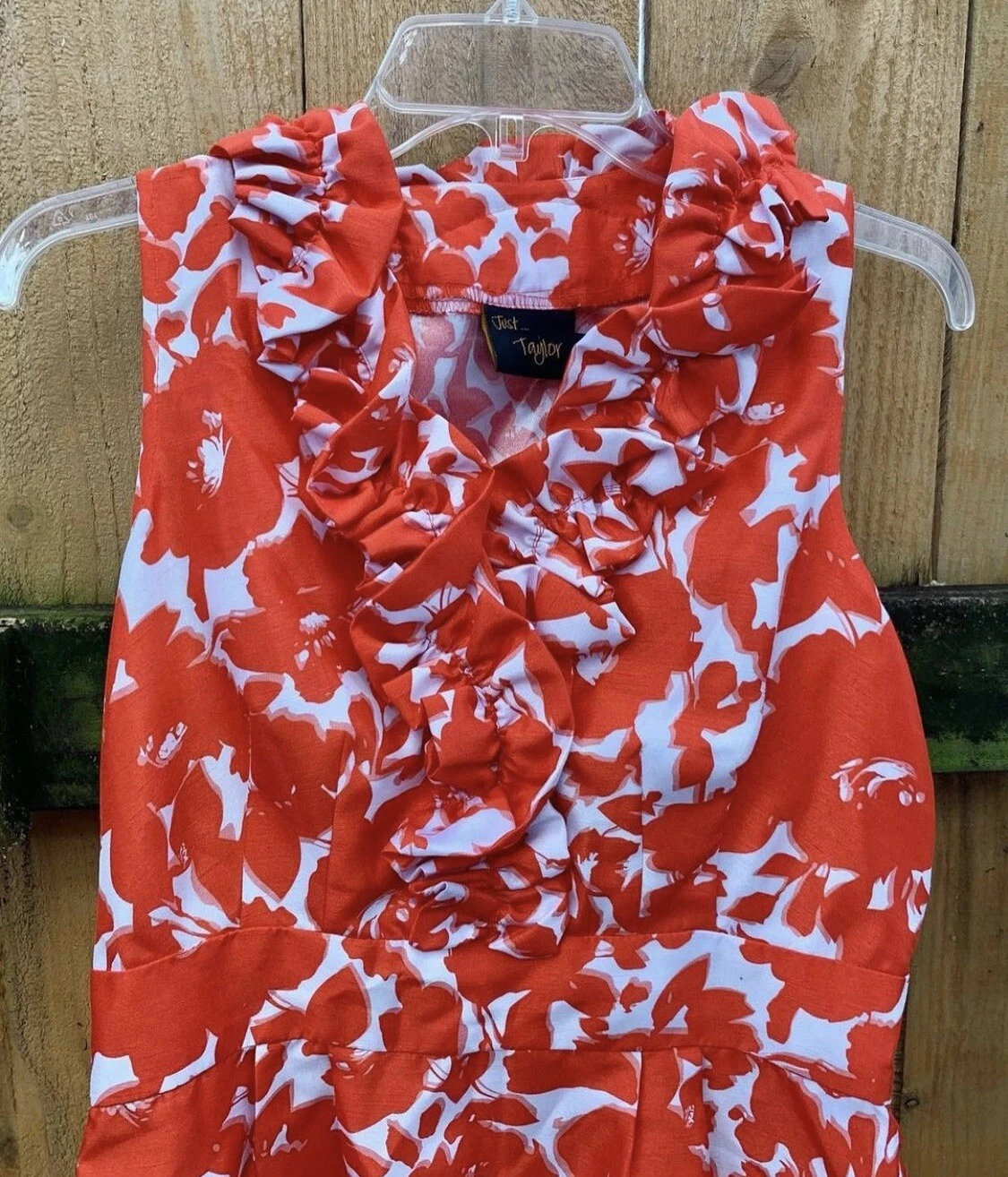 Abito Just Taylor con volant al ginocchio scollo a V taglia 6 rosso bianco festa San Valentino