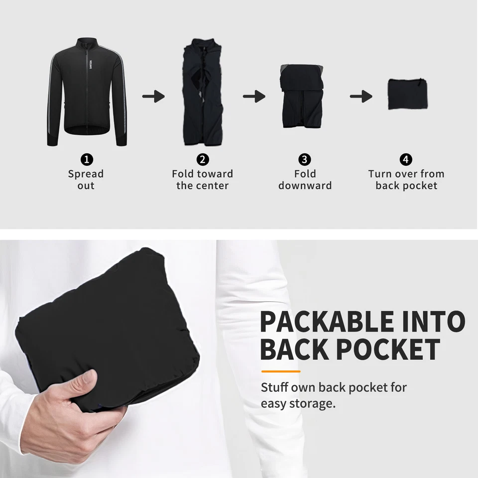 WOSAWE Men Women Windproof Cycling Jacket Water Resistant Breathable Reflective - Image 3 of 4