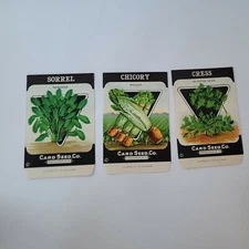 3 Litho Antique Vintage Card Seed Co. Packet Herbs Sorrel Chicory Cress 1920s