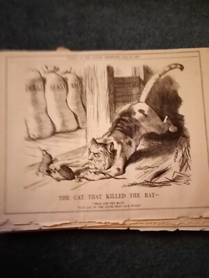 Bbn9 Ephemera 1880 punch cartoon the cat that killed the rat 