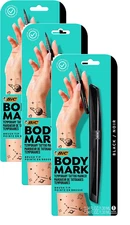 3 Count BIC Body Mark Temporary Tattoo Markers Pen Black Color Brush Tip