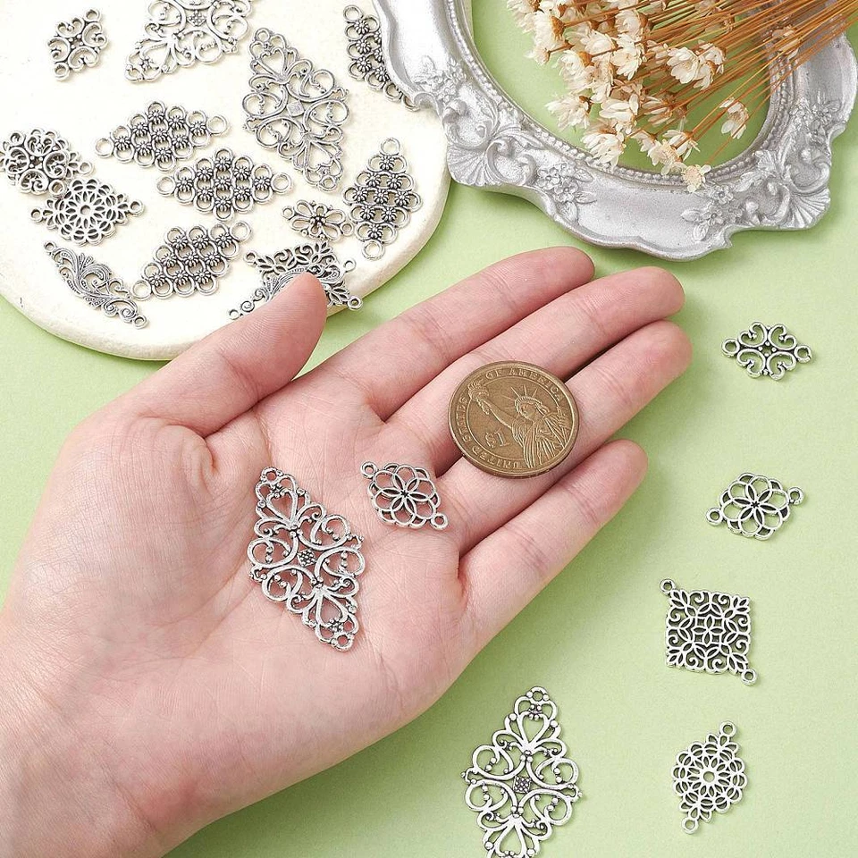 80 piezas conectores de flores estilo tibetano doble bucle eslabón encanto para hacer joyas Foto 4 de 4