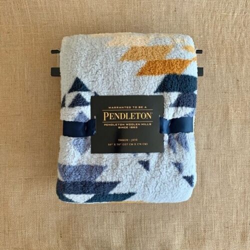 NWT Pendleton Peak Canyon Southwest Aztec Blue Multi Sherpa Throw Fleece Blanket - Picture 2 of 5