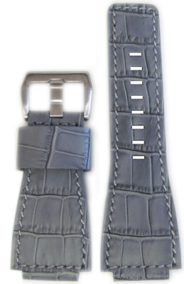 24 mm Panatime grau Leder Uhrenarmband mit Alligator Print & MS für Bell & Ross