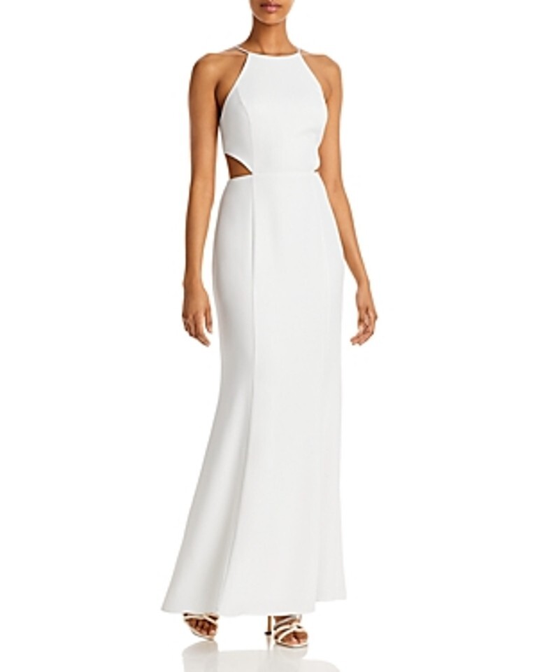 Aqua Womens Halter Cut-Out Evening Dress White 4 Aqua Womens Halter Cut-Out Evening Dress White 4