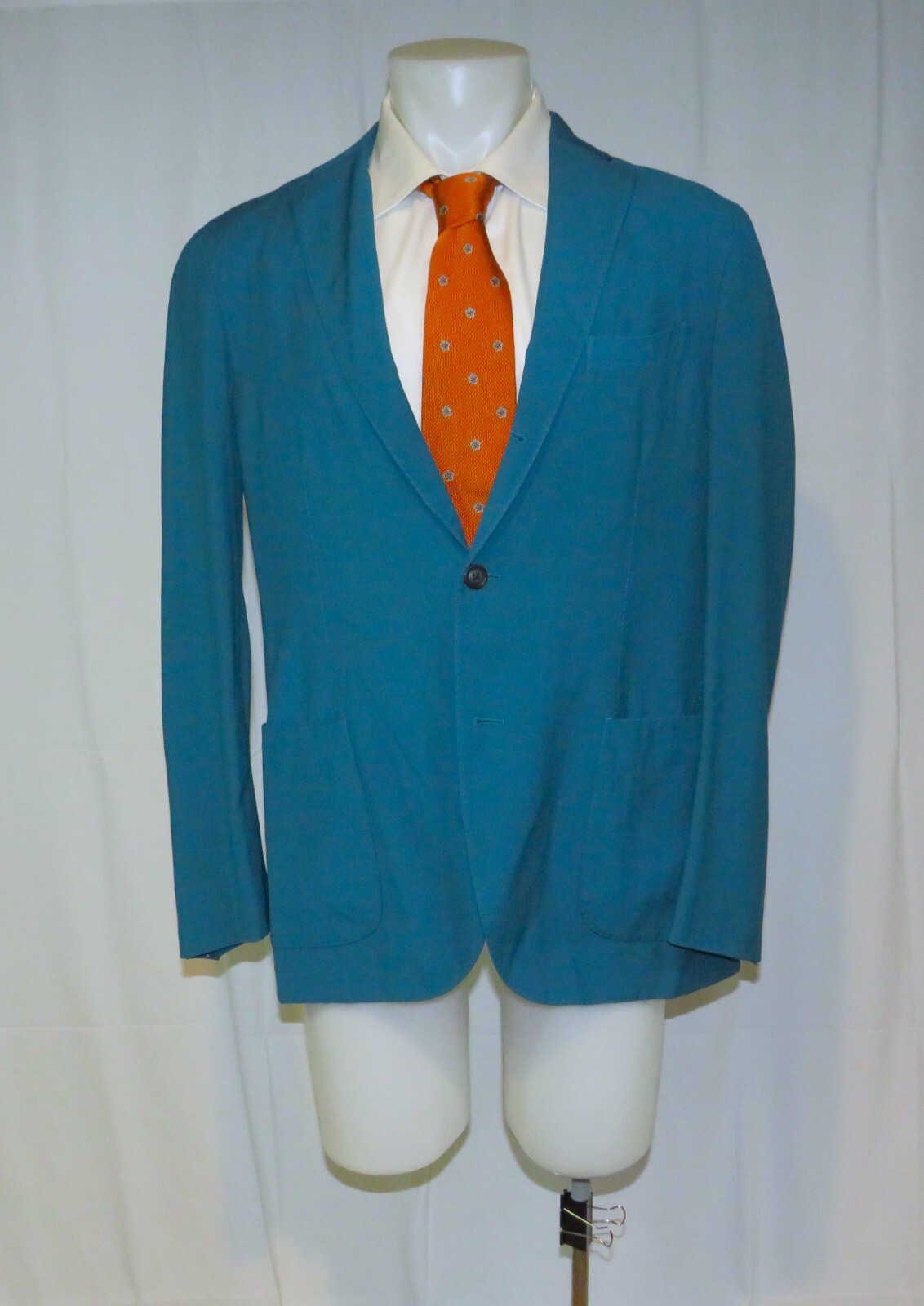 Boglioli Light Weight Solid Turquoise Three Roll Two K. Jacket 42R NWT $1500