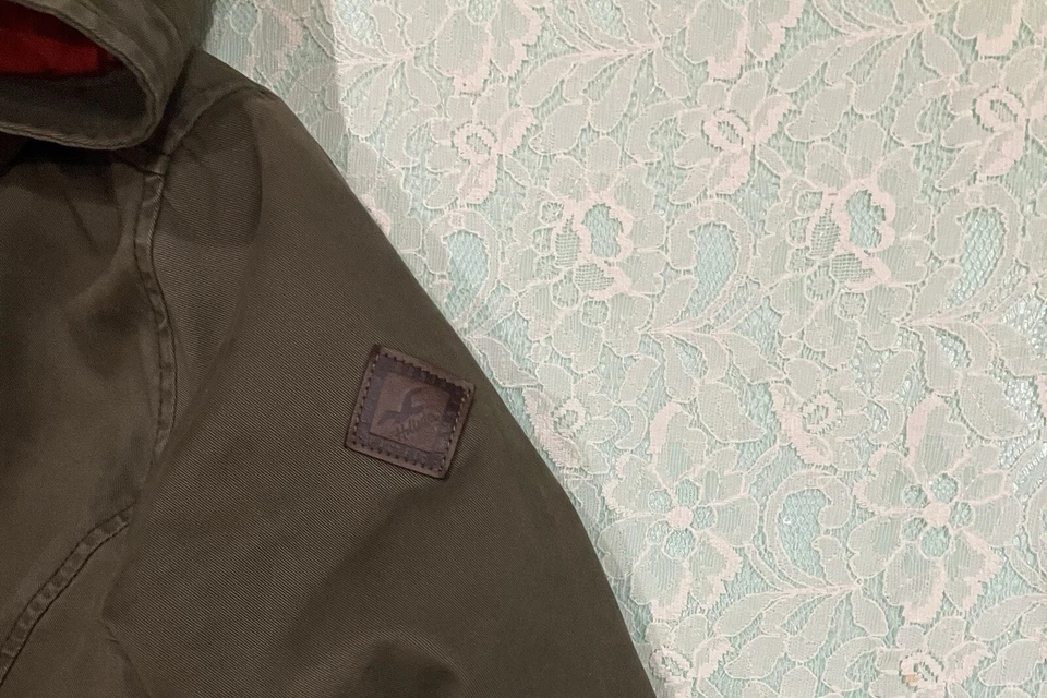 Womens Hollister Sz L Flannel Lined Hooded Coat Parka Button Zip Green Twilight - Image 4 of 4