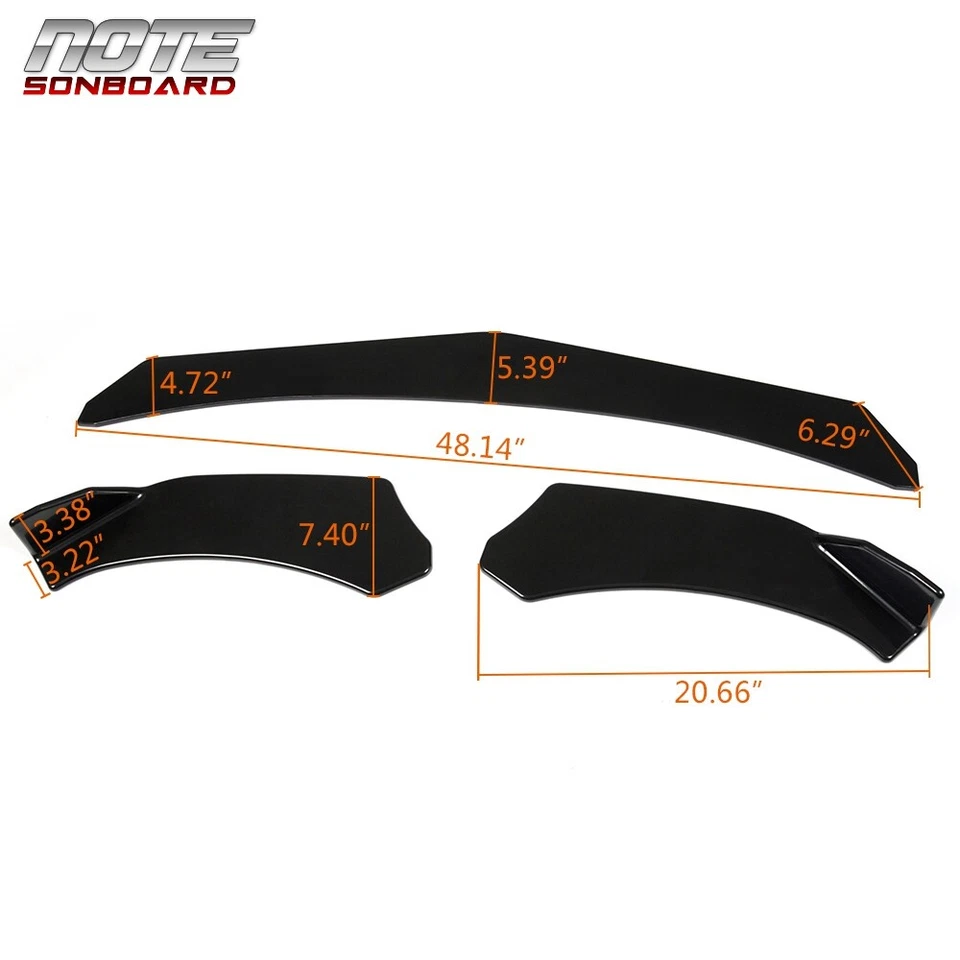 Universal Car 3pcs Front Bumper Lips Spoilers Chins Air Splitters Kit Black New - Imagem 2 de 4