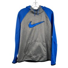 Nike Therma Fit Logo Hoodie Gray/Blue Youth Size XL Pocket
