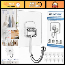 Heavy Duty Clear Adhesive Wall Hooks, 12 Pack, 44 lb Capacity, Strong  Durable