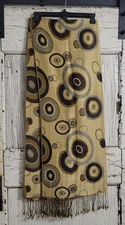 Pashmina Silk Scarf Wrap Shawl Brown Tan Gold Neutrals Geometric Circle 27"x72"