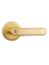 Gold Door Lever with Lock and Key Entry Satin Brass Door Handle Brushed Gold ...