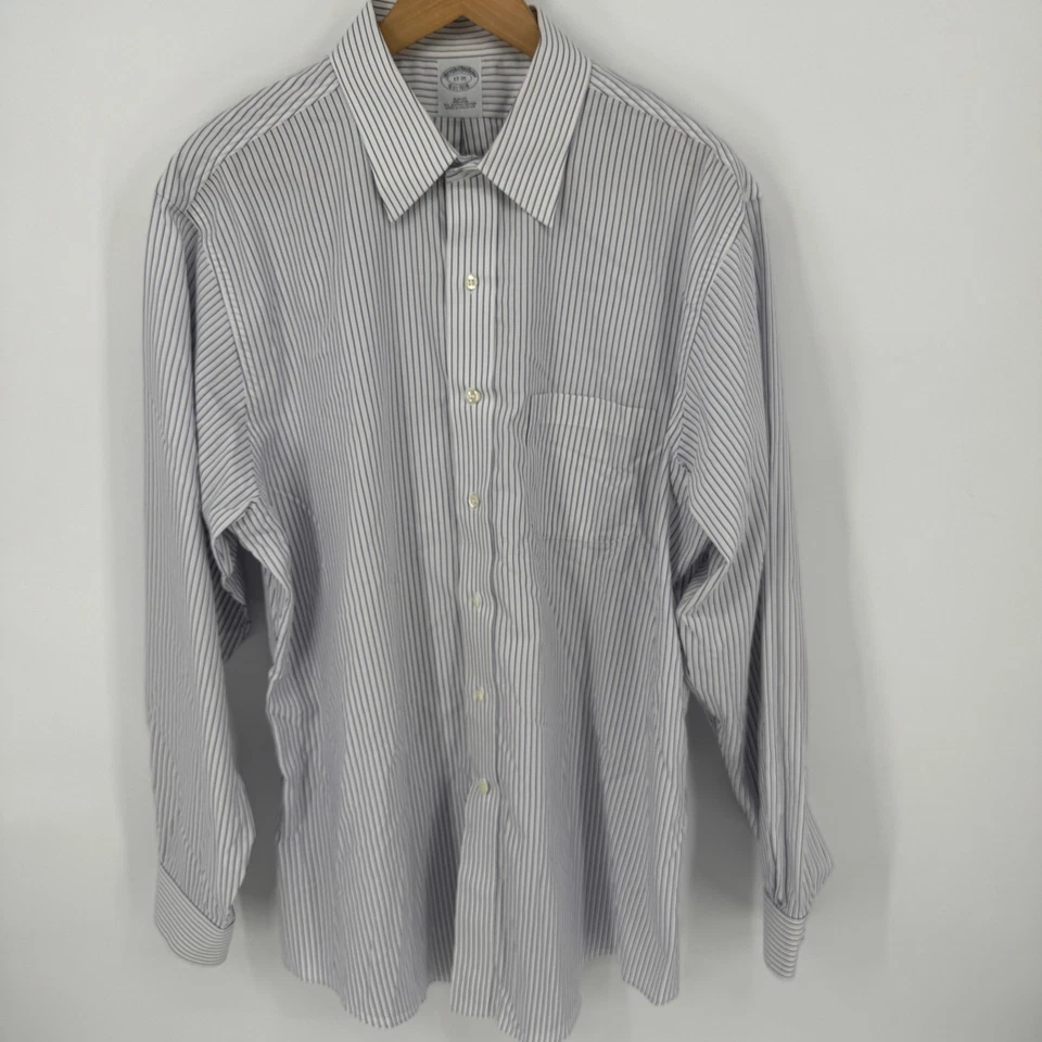 Brooks Brothers Mens 17 35 Slim Fit Blue Striped  Supima Cotton Dress Shirt - Image 3 of 4