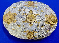Western Oval Flower Swirl Ornate Floral El Arturo Bronze Crumrine Belt Buckle