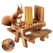 Squirrel Feeder for Outside Funny, Carbonized Wood Picnic Brown