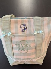 Custom Trader Joe's Hello Kitty zipper mini tote bag striped pastel green bows