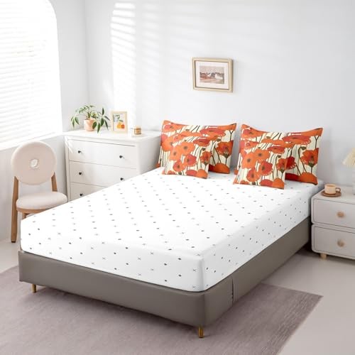 Flower Bed in a Bag Size Vintage Flower Comforter Set with Sheets Queen Orange - Foto 6 di 8