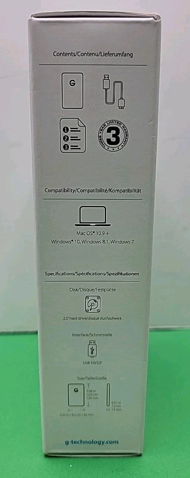 G-Technology G-DRIVE Mobile USB 3 1TB Black External Hard Drive - 0G04451 - Image 2 of 4