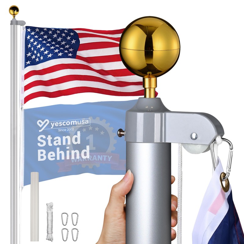 Yescom Bravery 25ft 13 Gauge Sectional Flag Pole Kit Aluminum for Outside House