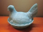 Vintage Mosser Robin's Egg Blue Milk Glass Hen On A Nest NICE