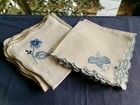 7 Vintage '50s Hand Embroidery Blue Flowers Linen Tea / Cocktail Napkins Lot 11" — photo 2