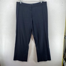 ELIE TAHARI Pants 18 Linen Blend Straight Trouser Flat Front Stretch Navy Blue