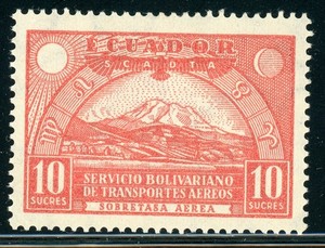 ECUADOR MLH SCADTA Air Post: Scott #C23 10S Chimborazo 1929 CV$100+
