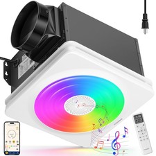 Bathroom Exhaust Fan 240 CFM Humidity Sensor RGB Light Bluetooth Speaker 6 Speed