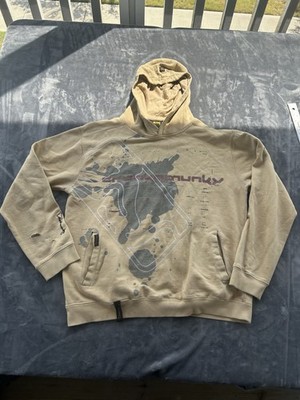 Y2K distressed drunk monkey Hoodie with gray splatter graphic Size Large