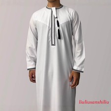 Long Sleeve Embroidered Jubba Men Saudi Thobe Loose Arabic Robe Modest Ramadan