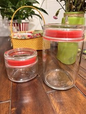 Rare Bormioli Rocco Italy Vintage post modern Glass Jars set of 2 Red