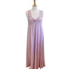 Vintage Shadowline Lavender Long Nightgown, Lace Top, Size Large