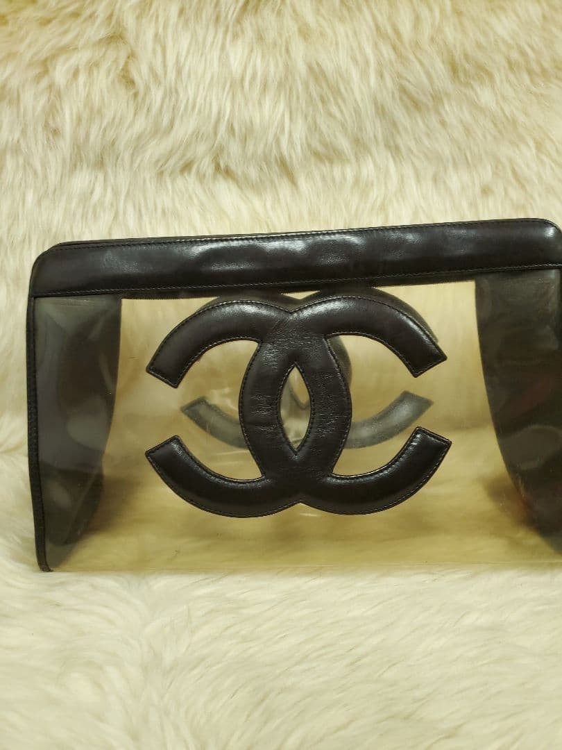 Auth CHANEL Bag Clear Clutch Women's Black Leather & Clear 30x20x9 cm thumbnail 12