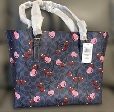 Coach Molly Tote Signature Canvas Cherry Print Navy 937486