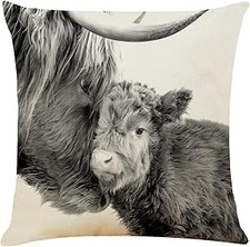 Highland Cow Throw Pillow Cover 18x18 Inch Cow Print Pillows Farmhouse Linen ...