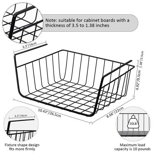 Under Shelf Basket Hanging Cabinet Storage shelves for Desk Pantry Kitchen - Picture 3 of 8