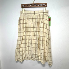 Vintage Claude Plaid Rayon Flax Midi Skirt Size 15/16 Made In USA Deadstock New