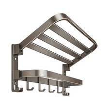 Foldable 40cm Towel Rack with Hanging Hooks Wall Mount No Drilling Needed